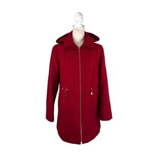 MICHAEL Michael Kors Zip-Front Hooded Wool-Blend Coat Red Petite